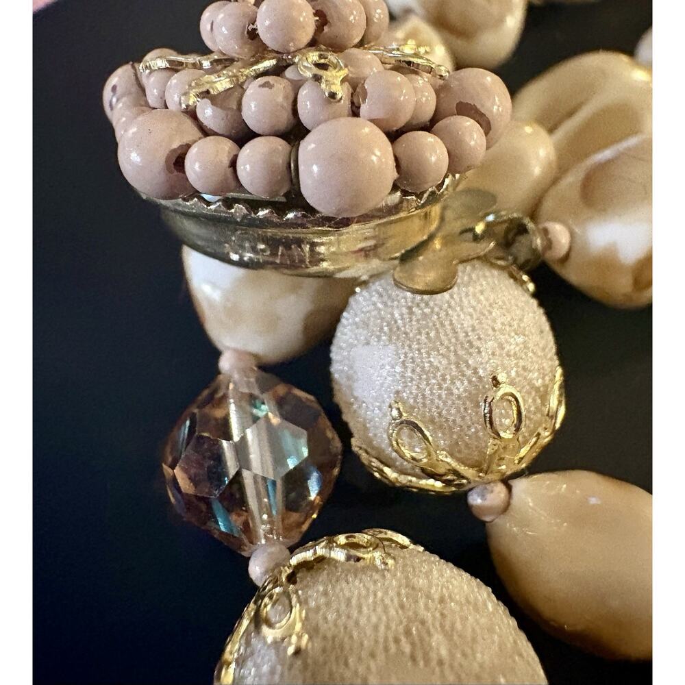 Vintage Japanese Necklace Natural Stones Sugared Pearls Framed W/ Gold Details - Picture 6 of 6
